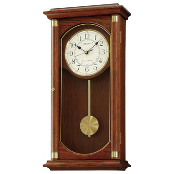 Rectangular Wall Clock With Pendulum and Dual Chimes