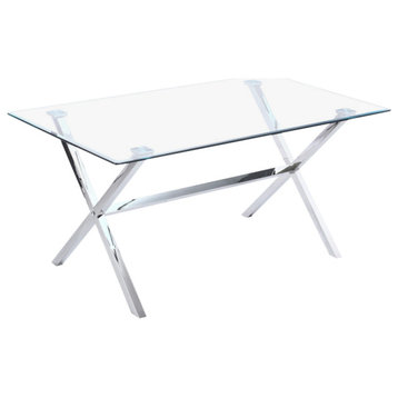 Timber 63" Modern Glass Rectangular Dining Table, Silver