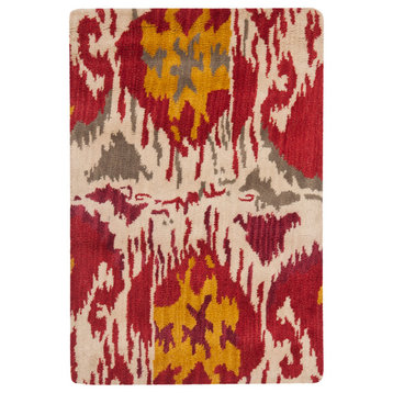 Safavieh Ikat Collection IKT226 Rug, Ivory/Red, 2'x3'