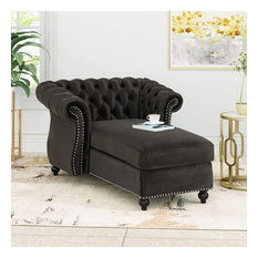 Modern Glam Chesterfield Chaise Lounge, Black