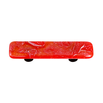 Art Glass Rectangle Fractured Pull, Alum Post, Fractures Brick Red