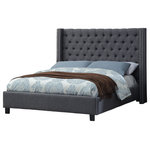 Meridian Furniture USA - Ashton Linen Bed, Gray, King - Elegant and eye-catching, the stunning Ashton Bed from Meridian Furniture is the perfect addition to any space. Rich Linen Textured covers the deep tufted design. A beautiful wing bed design is complimented by hand applied chrome nail head details. Strength and beauty is guaranteed with a solid wood frame and legs.