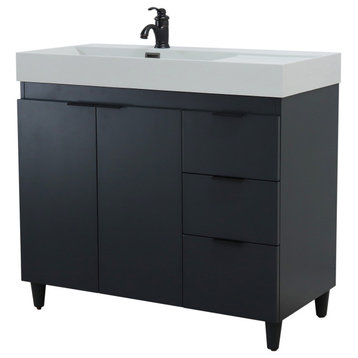 39" Single Sink Vanity, Dark Gray With Light Gray Composite Granite Top