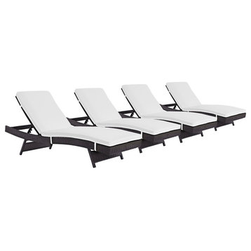 Convene Chaise Outdoor Upholstered Fabric, Set of 4, Espresso White