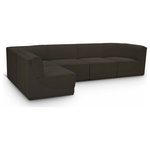 Meridian Furniture - Ollie Black Boucle Fabric L-Shaped Modular Sectional, Brown, 5-Piece: 3 Armless Chair, 2 Corner Chair - Meet the epitome of style and functionality with this Ollie boucle fabric living room sectional, part of the Ollie modular collection. A contemporary marvel, this sectional features chic and inviting rich brown boucle fabric upholstery, giving it a sumptuous texture that oozes elegance and luxury. Curved corners add to the visual look of the sectional while maximizing seating comfort while lounging, reading, or entertaining. Pair it with other items in the Ollie collection easily, thanks to an attachment latch underneath.