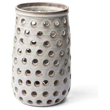 Canasta Off-White Ceramic Perforated Decorative Vase, Small