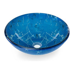 Lyon Blue Color Glass Vessel Bathroom Sink - Bathroom Sinks