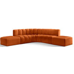 Meridian Furniture - Arc Velvet Upholstered 6-Pc. L-Shaped Modular Sectional, Cognac - Give your living room or den the perfect blend of style and versatility with this Arc velvet fabric curved modular Sectional. Part of the Arc modular furniture collection, this Sectional comes upholstered in rich cognac velvet fabric and features deep channel tufting that adds a touch of luxury while enhancing comfort and support. A seamless combination of form and function, this chair can be used with other Arc pieces to create a myriad of configurations in your well-curated room.