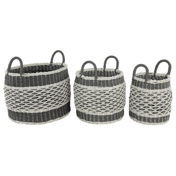 Set of 3 Gray Plastic Bohemian Storage Basket 98893
