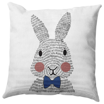 Bow-tie Bunny Easter Decorative Throw Pillow, Dark Cobalt Blue, 26x26"