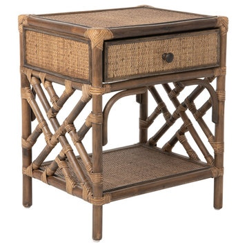 Rattan Chippendale Bedside Table, Natural, Antique Brown