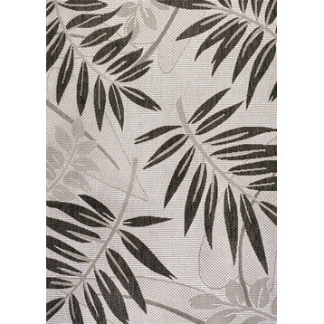 Havana Tropical Palm Leaf Indoor/Outdoor Area Rug, Gray/Black, 8 X 10