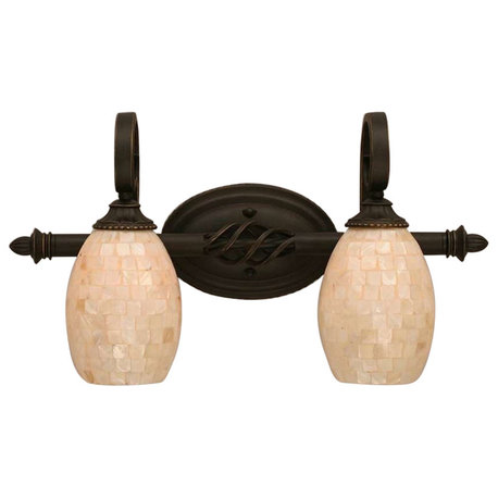 Toltec Lighting Elegante 2-Light Bath Bar, 5" Seashell Glass