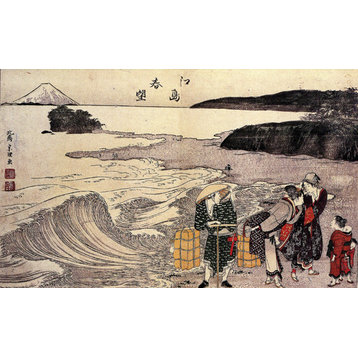 Women On The Beach Of Enoshima by Katsushika Hokusai, art print