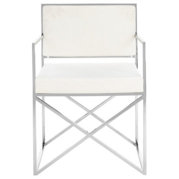 Dario Velvet Directors Chair, White/Silver