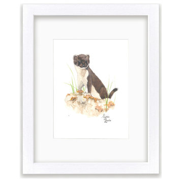 "Woodland Tinies" Otter Individual Framed Print, With Mat, White, 18"x24"