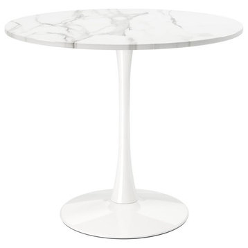 Aron Living Rose 36" Wood and Marble Laminated Dining Table in White