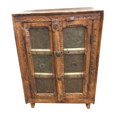 Mogulinterior - Consigned Antique Carved Cabinet Side Table Kitchen Vintage Brass Moroccan Decor - Kitchen Cabinetry