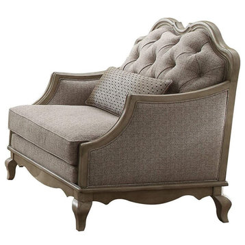 Acme Chair with 1 Pillow in Beige and Antique Taupe Finish 56052