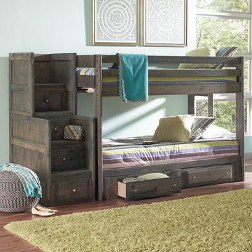 Wrangle Hill Twin Over Twin Bunk Bed with Stairway Chest | Gun Smoke