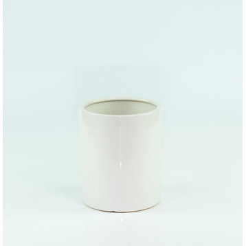 Small Ceramic Pot Cylinder Planter 6'' White