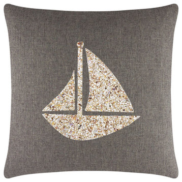 Sparkles Home Shell Sailboat Pillow, Brown, 20x20