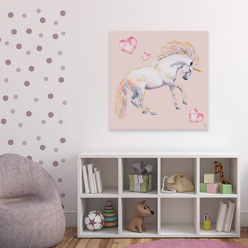"Pink Dancing Unicorn" Painting Print on Wrapped Canvas