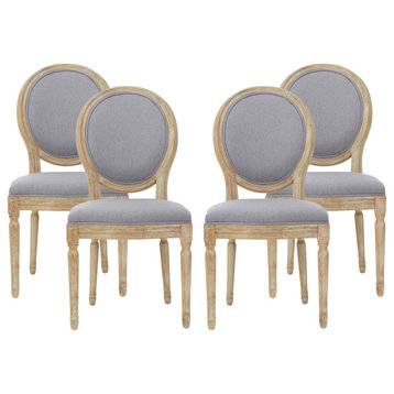 Jerome French Country Dining Chairs, Set of 4, Light Gray/Natural, Fabric, Rubberwood