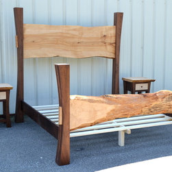 Live Edge Maple King Sized Bed with Walnut Posts and Matching Nightstands - Products