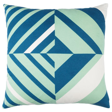 Lina by Surya Poly Fill Pillow, Mint/Dark Blue/White, 18' x 18'