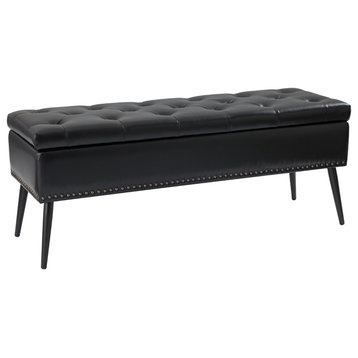 Upholstered Storage Bench,Accent Bench With PU Leather, Black