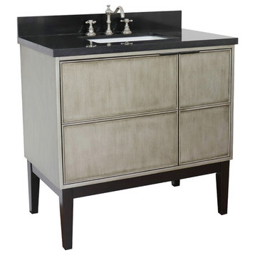 37" Single Vanity, Linen Brown Finish With Black Galaxy Top And Rectangle Sink