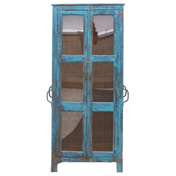 Tall Mid-Century Colonial Blue Cabinet