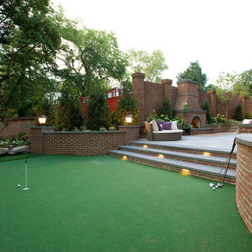 Traditional Curved Brick Wall with Custom Flagstone Cap