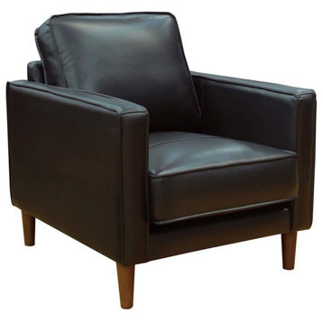Sunset Trading Prelude 32" Contemporary Top-Grain Leather Armchair in Black