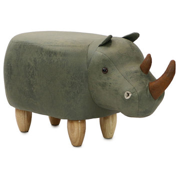 14" Seat Height Animal Shape Ottoman Furniture Green Rhino