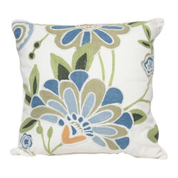 Xia Home Fashions - Crewel Embroidered Flora Feather Filled Decorative Pillow, Blue, 18x18 - Decorative Pillows