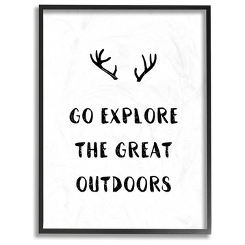 "Go Explore The Great Outdoors Antlers" 16x20, Lg Framed Giclee Texturized Art