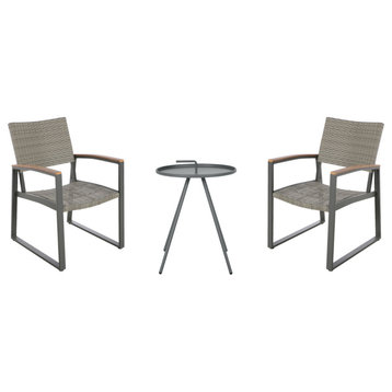 Eunice Outdoor 2 Seater Aluminum and Wicker Chat Set, Gray, Natural