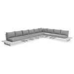 Meridian Furniture - Maldives Grey Water Resistant Fabric Outdoor Patio Modular Sectional - Create your own custom contemporary look on the deck or porch with the addition of this Maldives outdoor patio armless chair. Part of a large collection that lets you mix and match modular pieces to get the look you crave most. This modular sectional has grey water resistant fabric with a base made from white aluminum, so it's sturdy, tough, and ready to face the elements with impeccable beauty, season in and season out. Shop the contemporary pieces in this collection to create the outdoor entertaining area of your dreams.