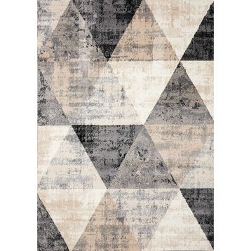 Covington Collection Cream Beige Distressed Triangles Rug, 5'3"x7'7"