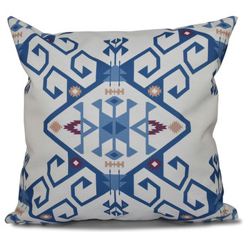 Jodhpur Medallion 2, Geometric Print Pillow, Blue, 16"x16"