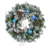 Teal and Silver Ball Flocked, Pine Cones Artificial Christmas Wreath, Unlit