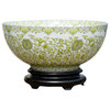 Chinese White and Green Tapestry Motif Porcelain Bowl With Base 14"