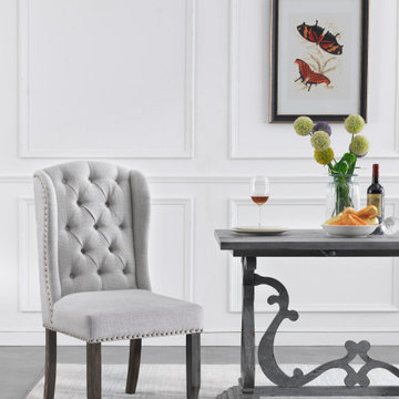 Juliet Silvery Grey Button Tufted High Back Upholstered Accent Side Chairs