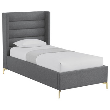 Inspired Home Alessio Bed, Upholstered,  Linen, Gray, Full