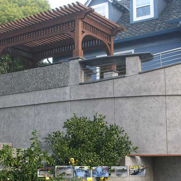 Outdoor Concrete Patio w/ Firepit, BBQ, Fountain & Bartop - The Germany Patio