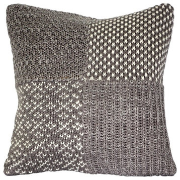 Pillow Decor, Hygge Gray Check Knit Pillow