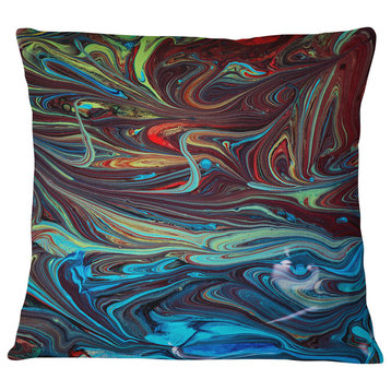 Red Blue Abstract Acrylic Paint Mix Abstract Throw Pillow, 18"x18"