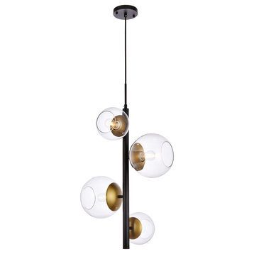 Warren 18" Pendant, Black and Brass With Clear Shade